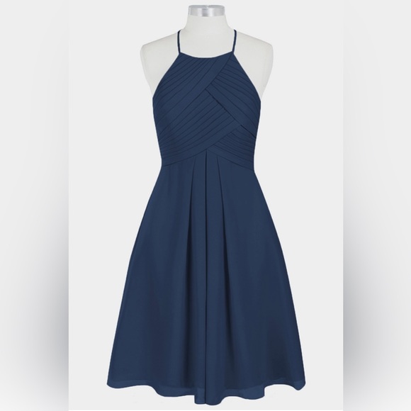 white christmas dresses Short Navy Blue Chiffon Mismatch Maid Of Honor Girls Group In Knee Len –  Denver Dress main image 1